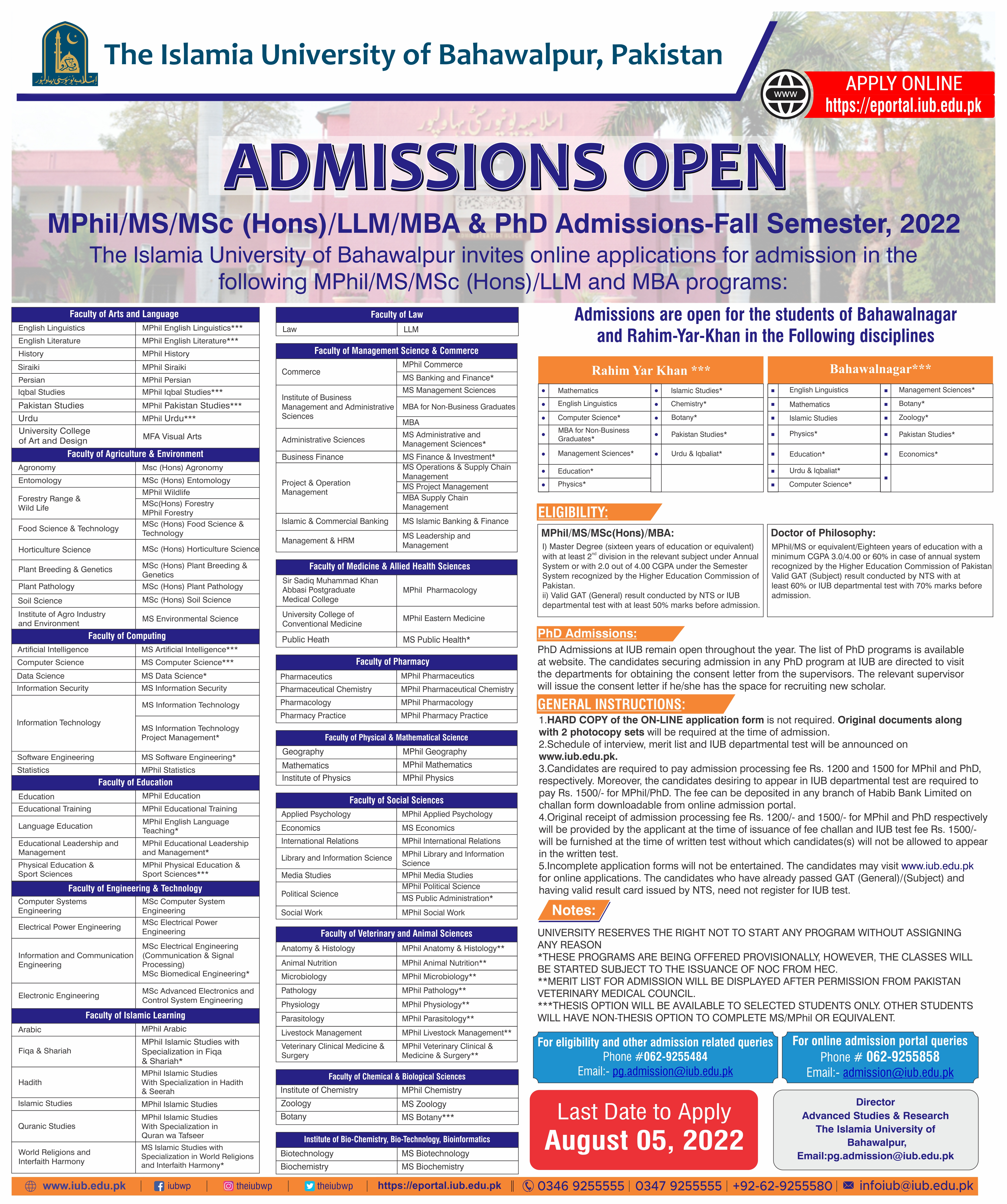 Admissions Open - Fall Semester 2022