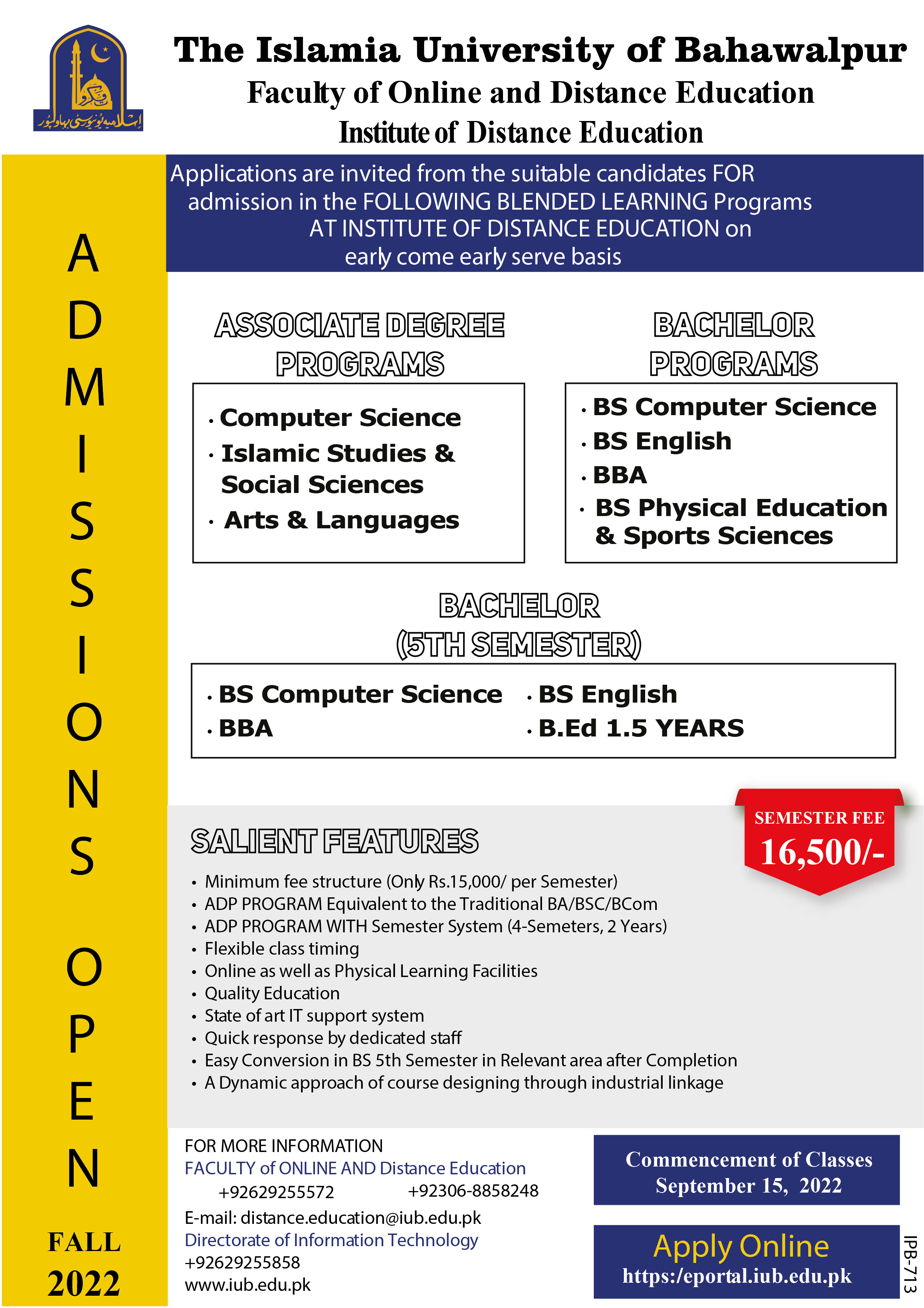 Admission open in Faculty of online and distance education
