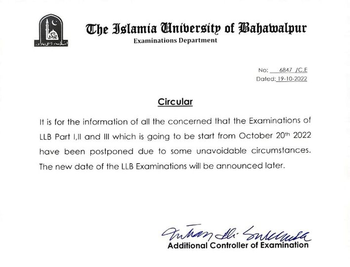Notice regarding LLB Part I,II,III Examinations