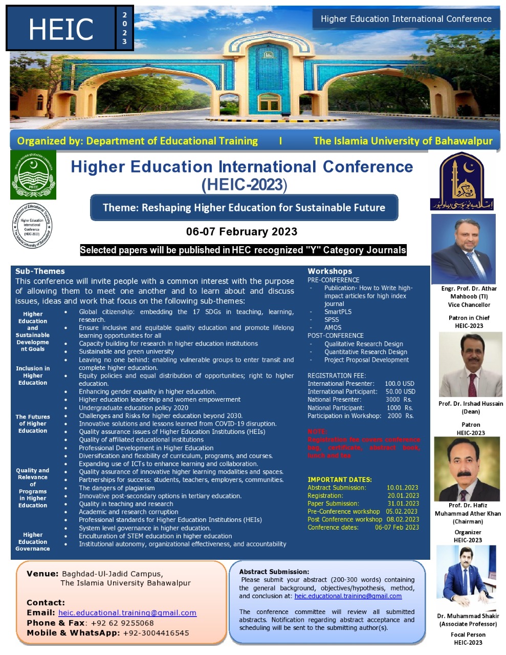 Higher Education International Conference (HEIC 2023) will be start on 06 February at Baghdad-Ul-Jadeed Campus, IUB