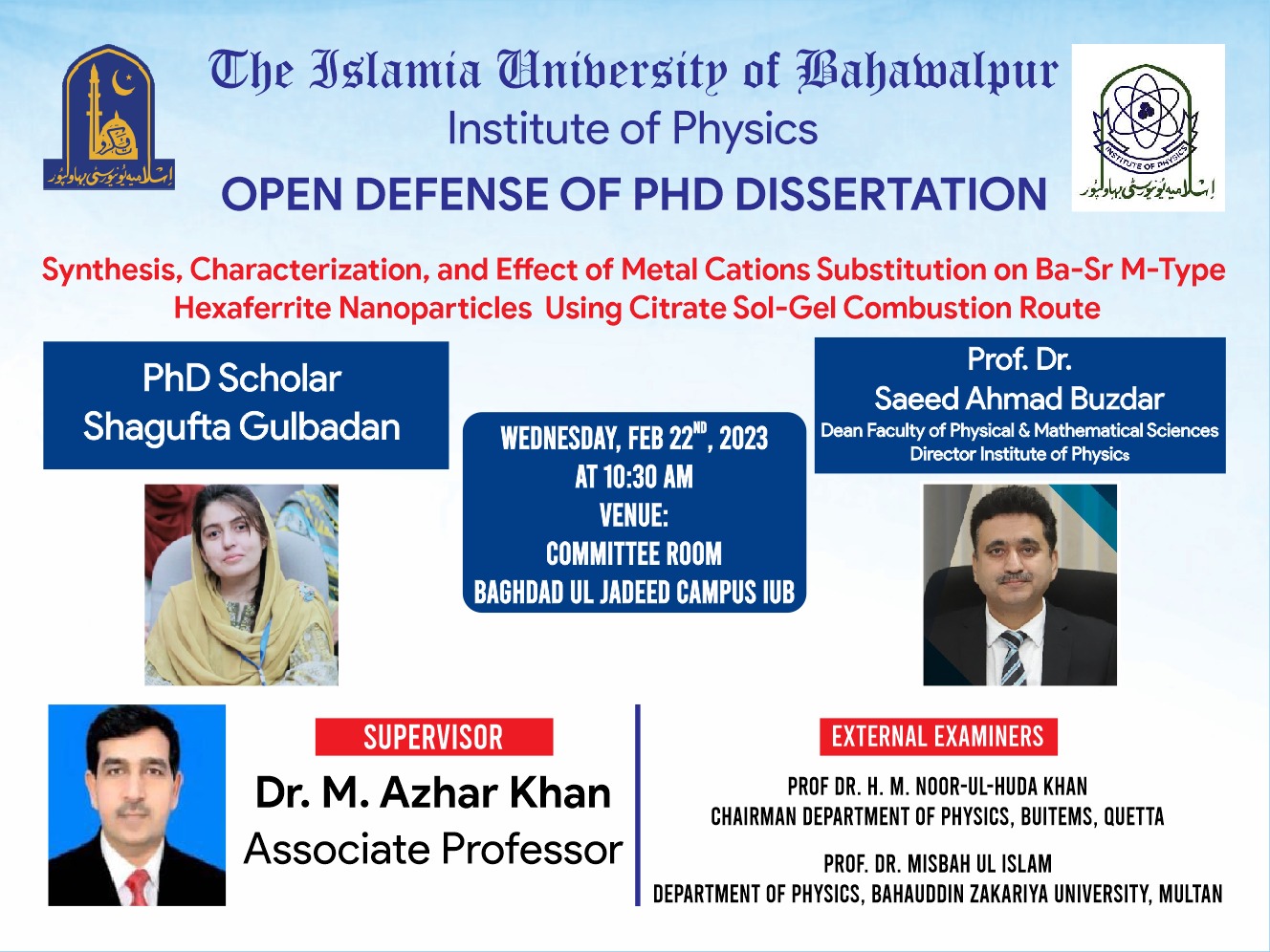 PhD Open Defense at the Institute of Physics, IUB