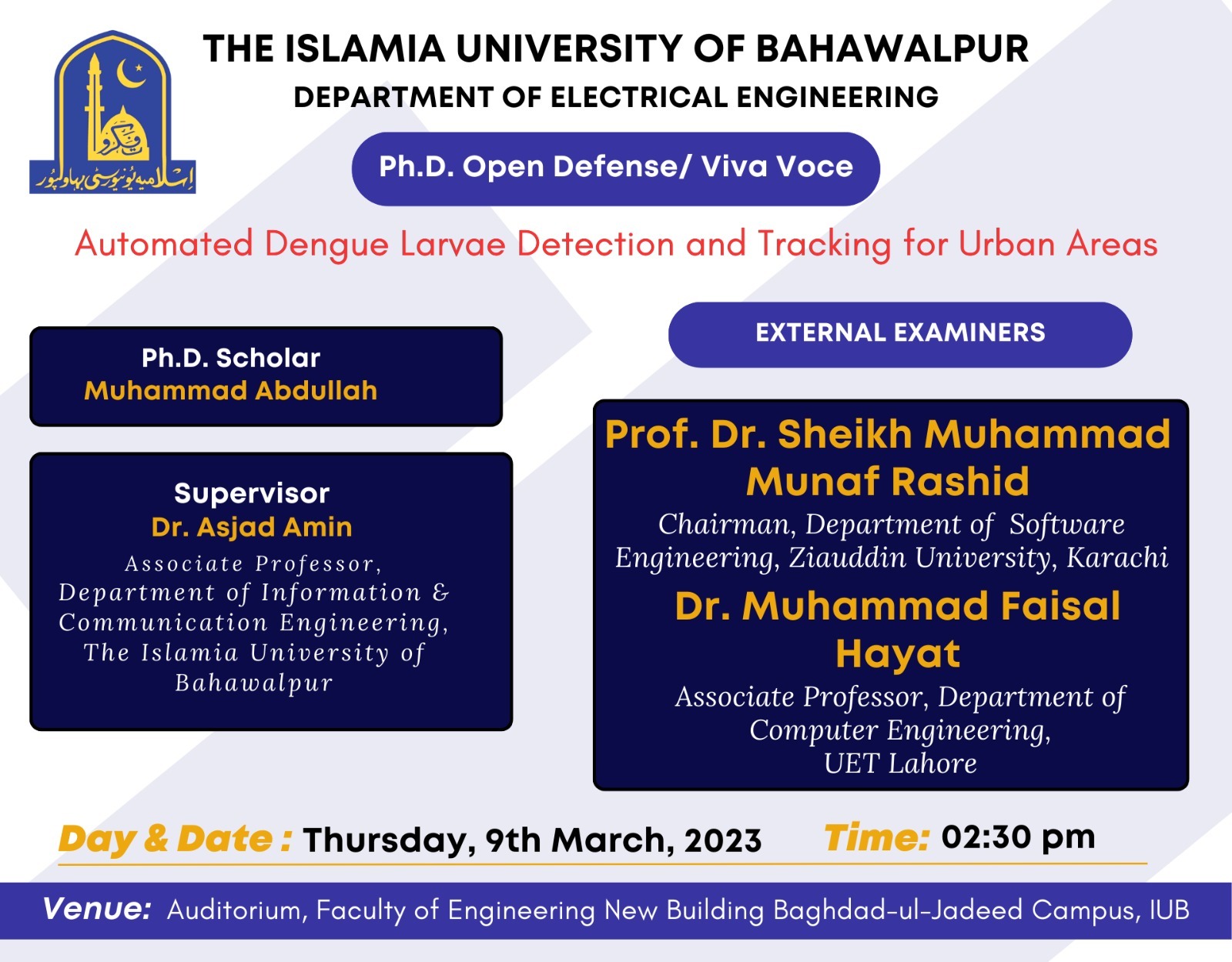 PhD open Defense at the Department of Electrical Engineering, IUB