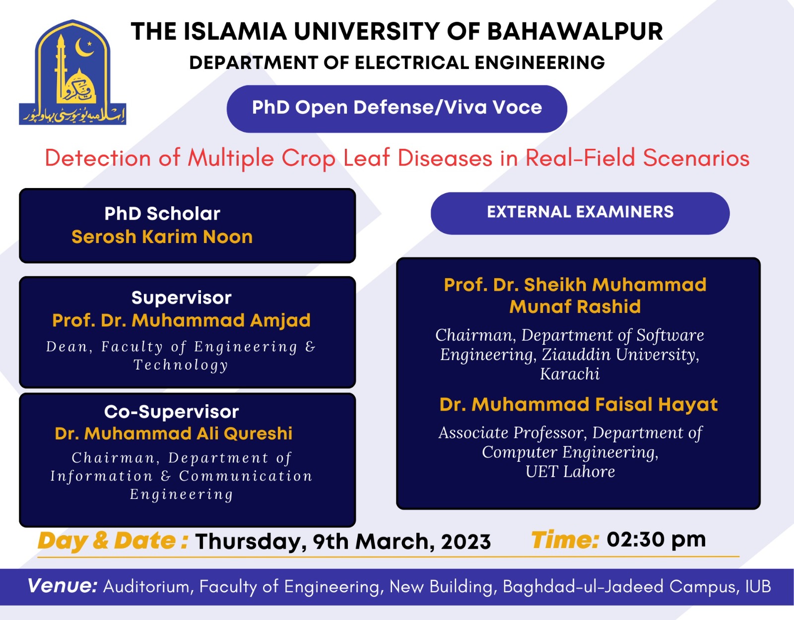 PhD open Defense at the Department of Electrical Engineering, IUB (II)