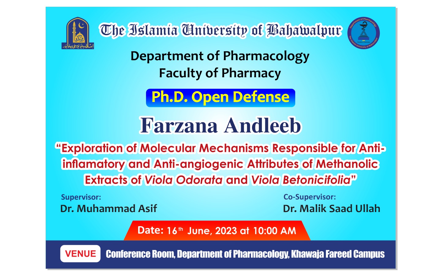 PhD Open Defense at the Department of Pharmacology, IUB