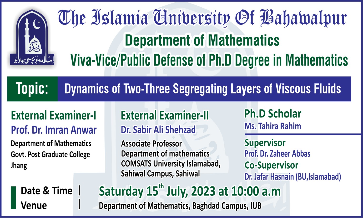 PhD Open Defense at the Department of Mathematics, IUB