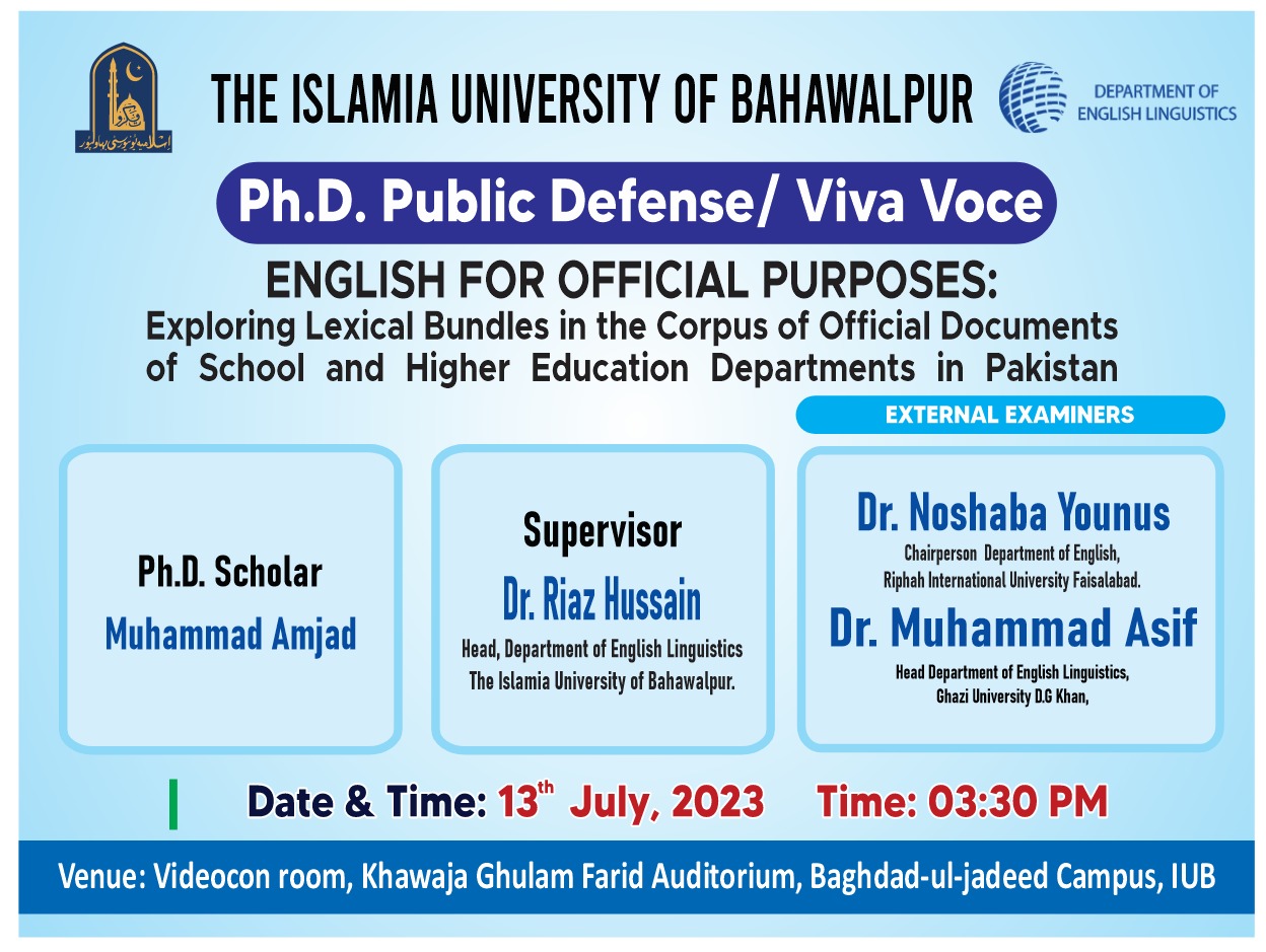 PhD Open Defense at the Department of English Linguistics, IUB