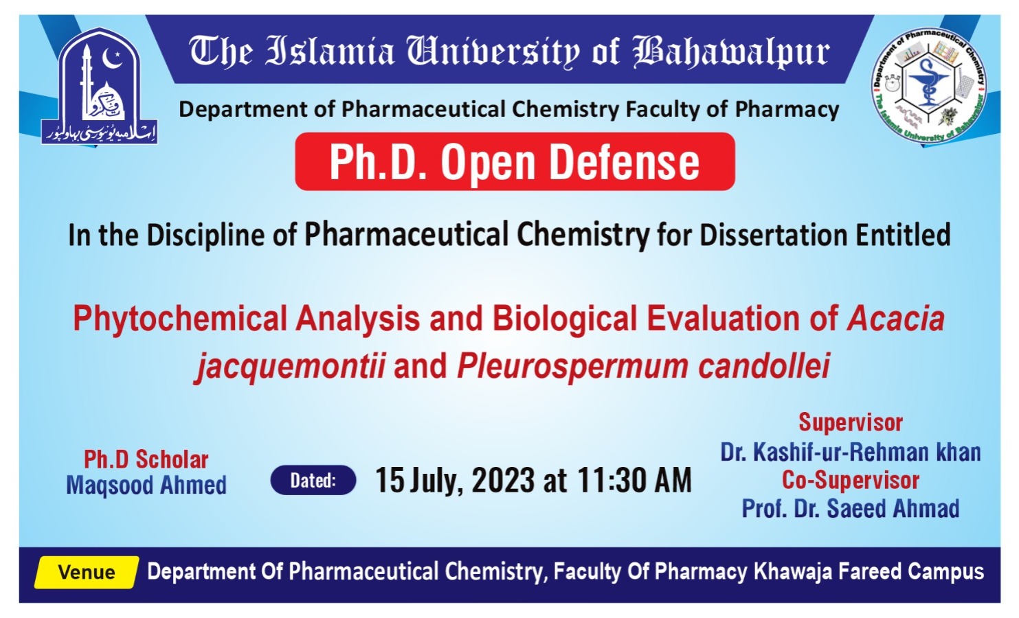 PhD Open Defense at the Department of Pharmaceutical Chemistry, IUB (II)