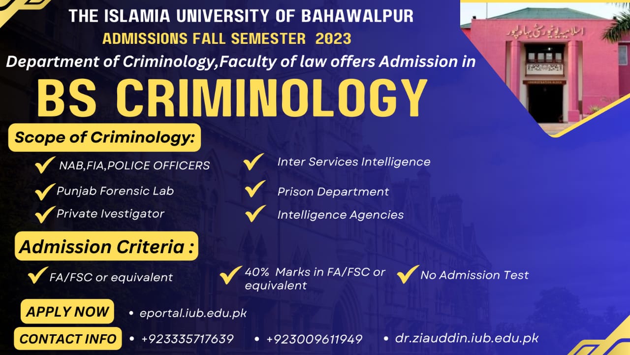 Department of Criminology, Faculty of Law offers admission in BS Criminology