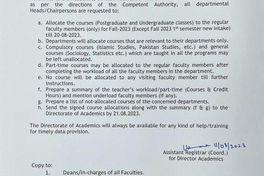 Notification : Regarding Course Allocation for Fall - 2023