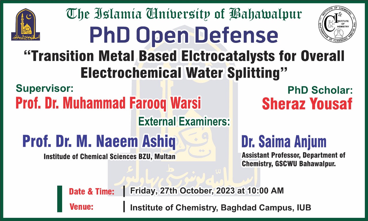 PhD Open Defense at the Institute of Chemistry, IUB