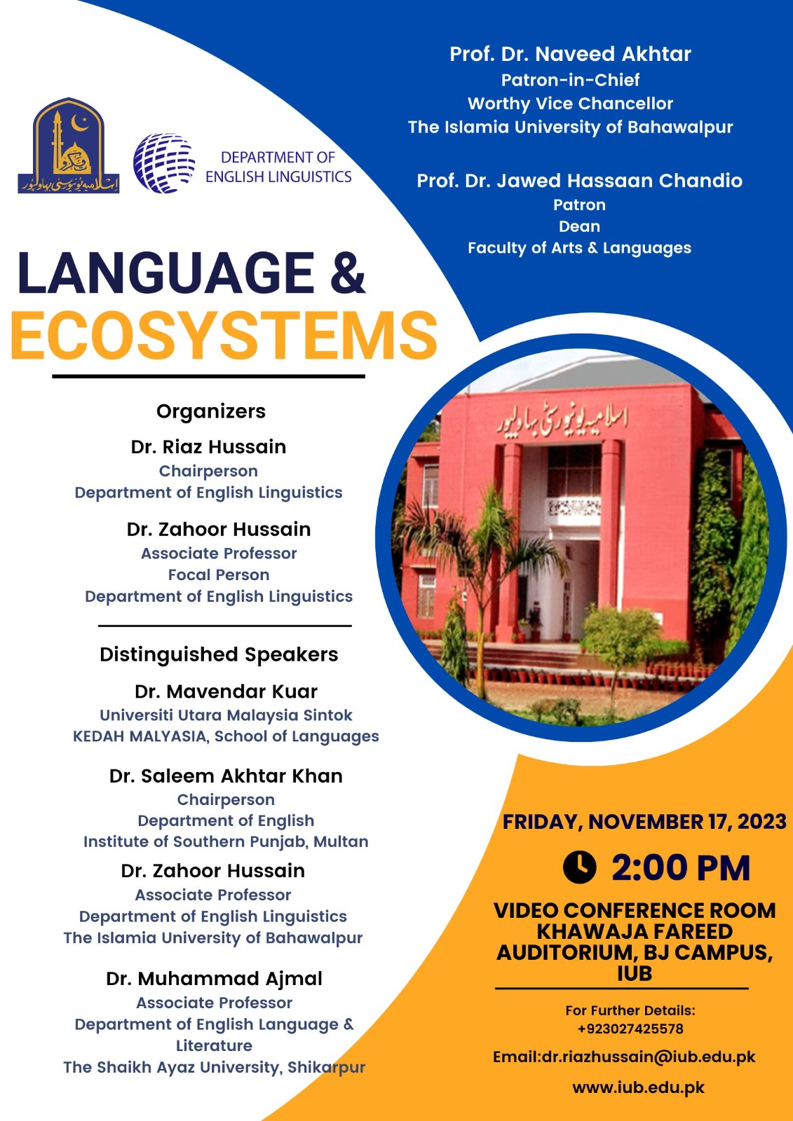 Webinar, “Language and Ecosystems” organized by Department of English Linguistics, IUB will be held on 17 November 2023