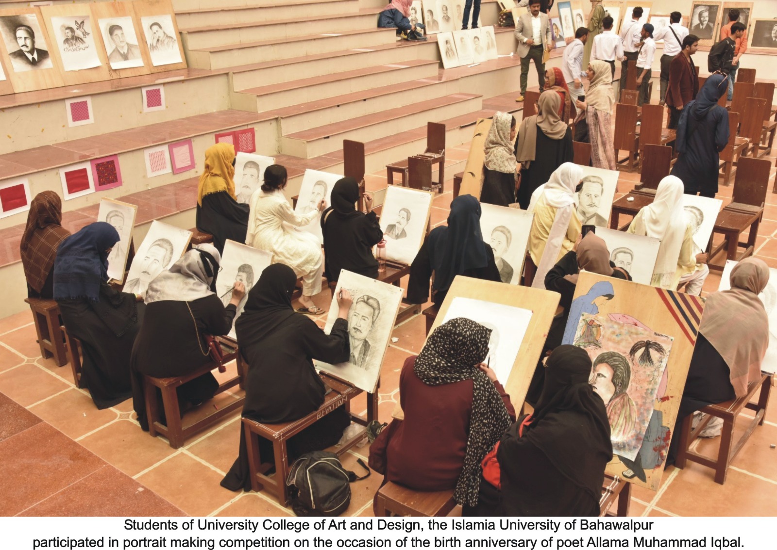 On the occasion of the birth anniversary of Allama Muhammad Iqbal, a portrait making competition was organized at IUB