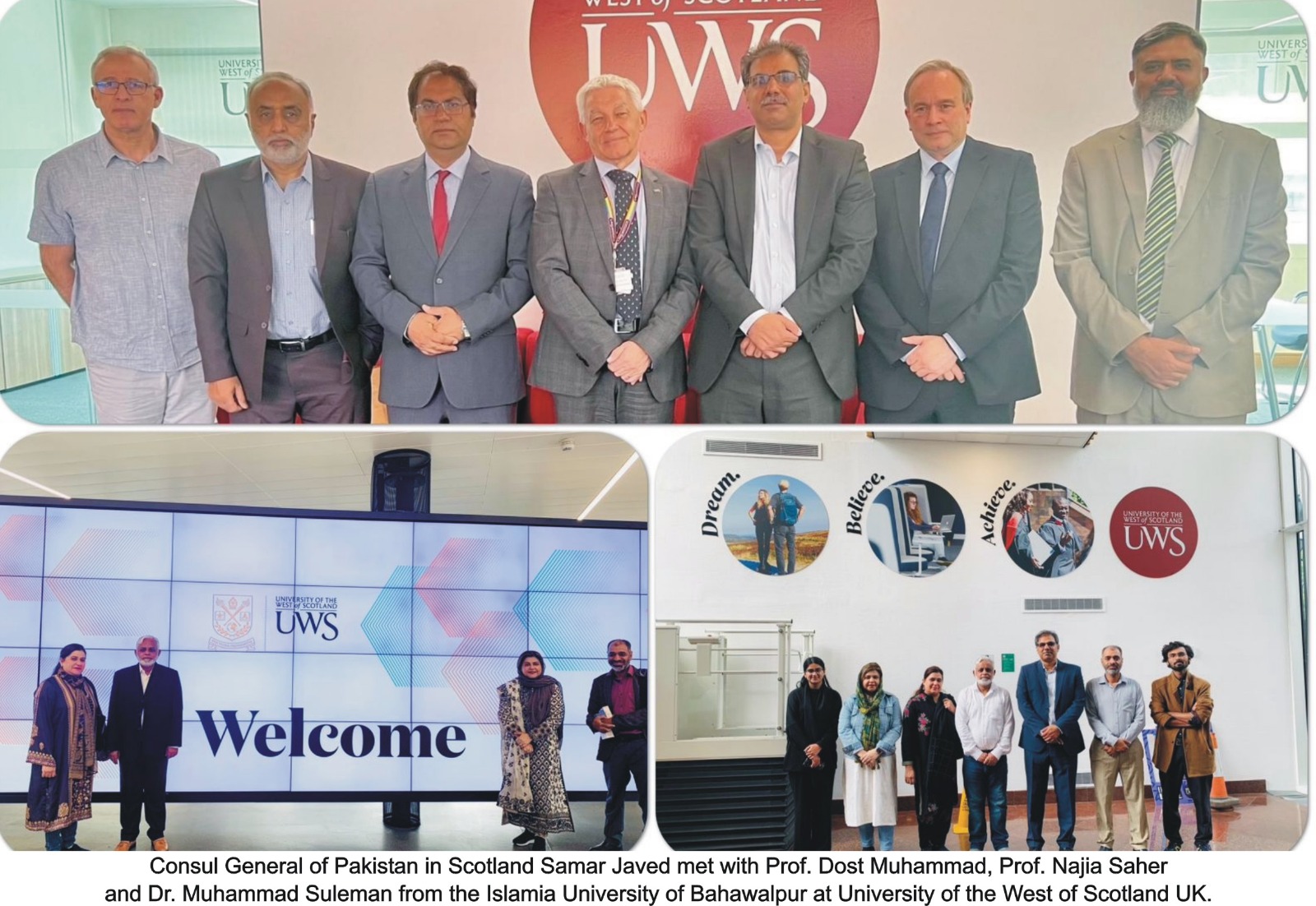 Prof. Dost Muhammad, Prof. Najia Sahar and Dr. Muhammad Suleman from IUB visited the University of West of Scotland, UK