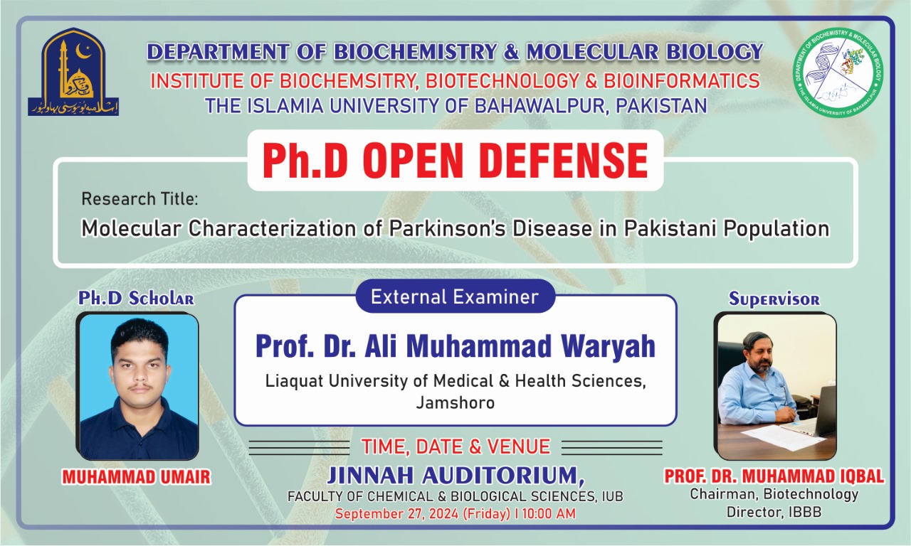 PhD open defense at the Department of Biochemistry & Molecular Biology, IUB