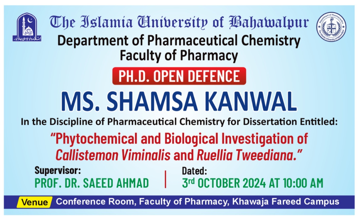 PhD Open Defense at the Department of Pharmaceutical Chemistry, IUB
