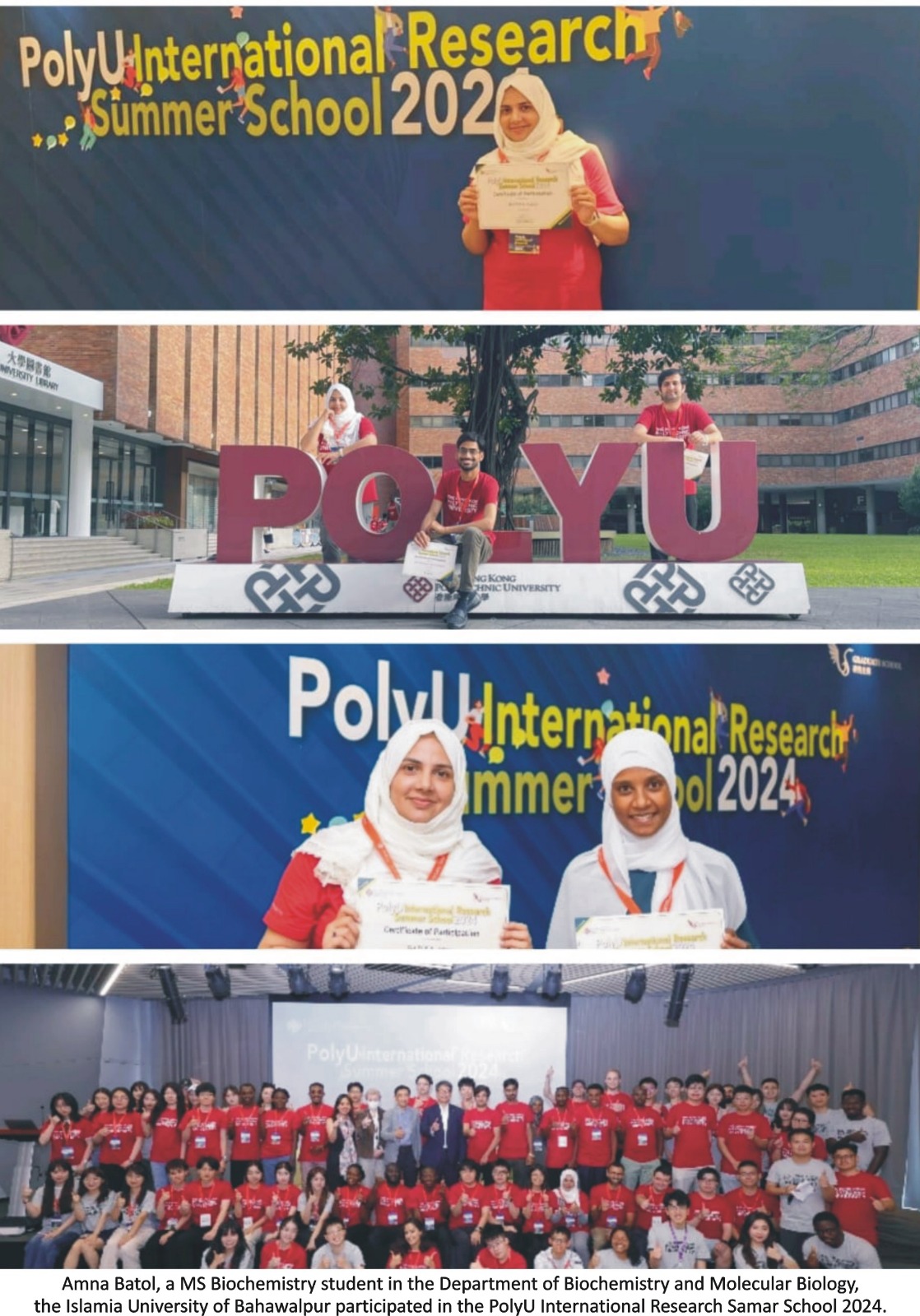 Amna Batol, a student of IUB was honored to participate in the PolyU International Research Samar School 2024