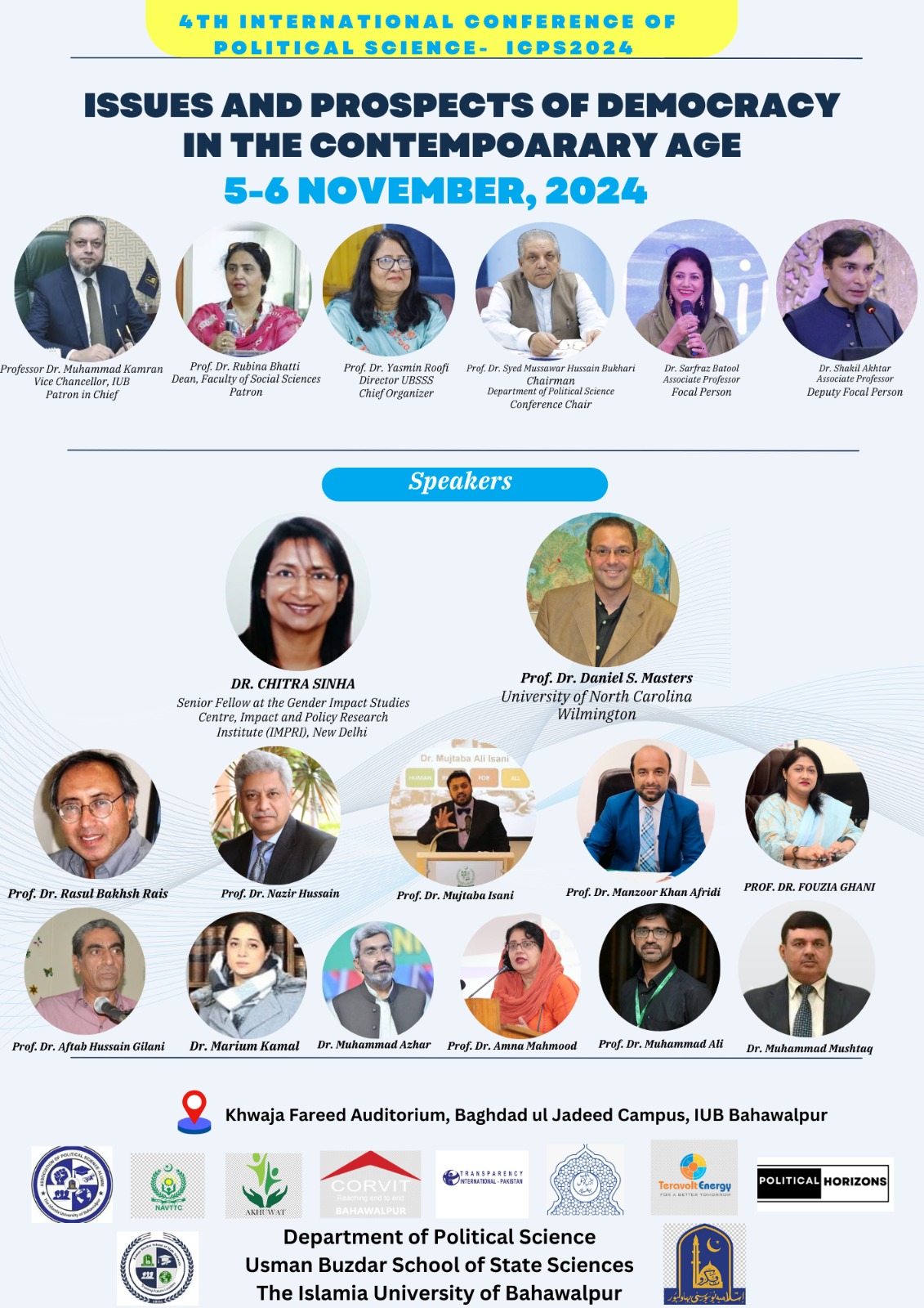 The 4th International Conference on Political Science will be held on 5-6 November 2024 at Baghdad-ul-Jadeed Campus, IUB