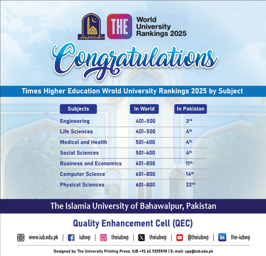 The Islamia University of Bahawalpur is continuously advancing in global rankings, QEC IUB