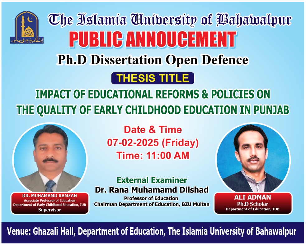 Ali Adnan, PhD scholar who belongs to the Department of Education, will have his open defense on Feb 7, 2025