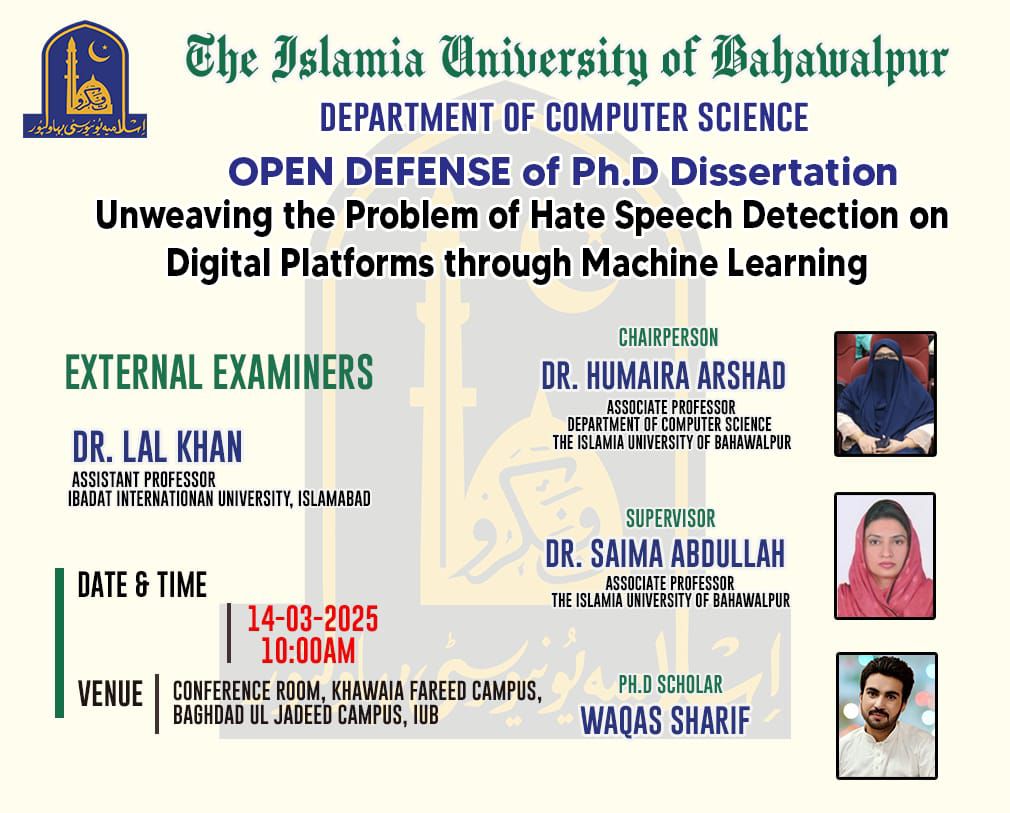 Waqas Sharif, a PhD scholar in the Department of Computer Science, will have his open defense on March 14, 2025