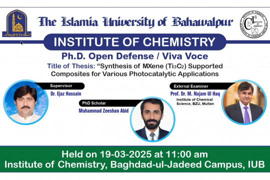 On March 19 2025, PhD scholar Muhammad Zeeshan Abid from the Institute of Chemistry will have an open defense.