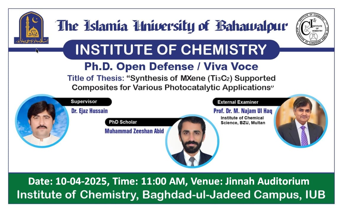 Muhammad Zeeshan Abid, a PhD candidate at the Institute of Chemistry, will have his open defence on April 10, 2025.