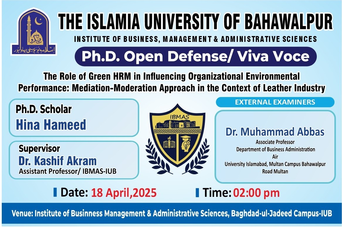 Hina Hameed, a PhD scholar at the IBMAS, will have an open defense on April 18, 2025.