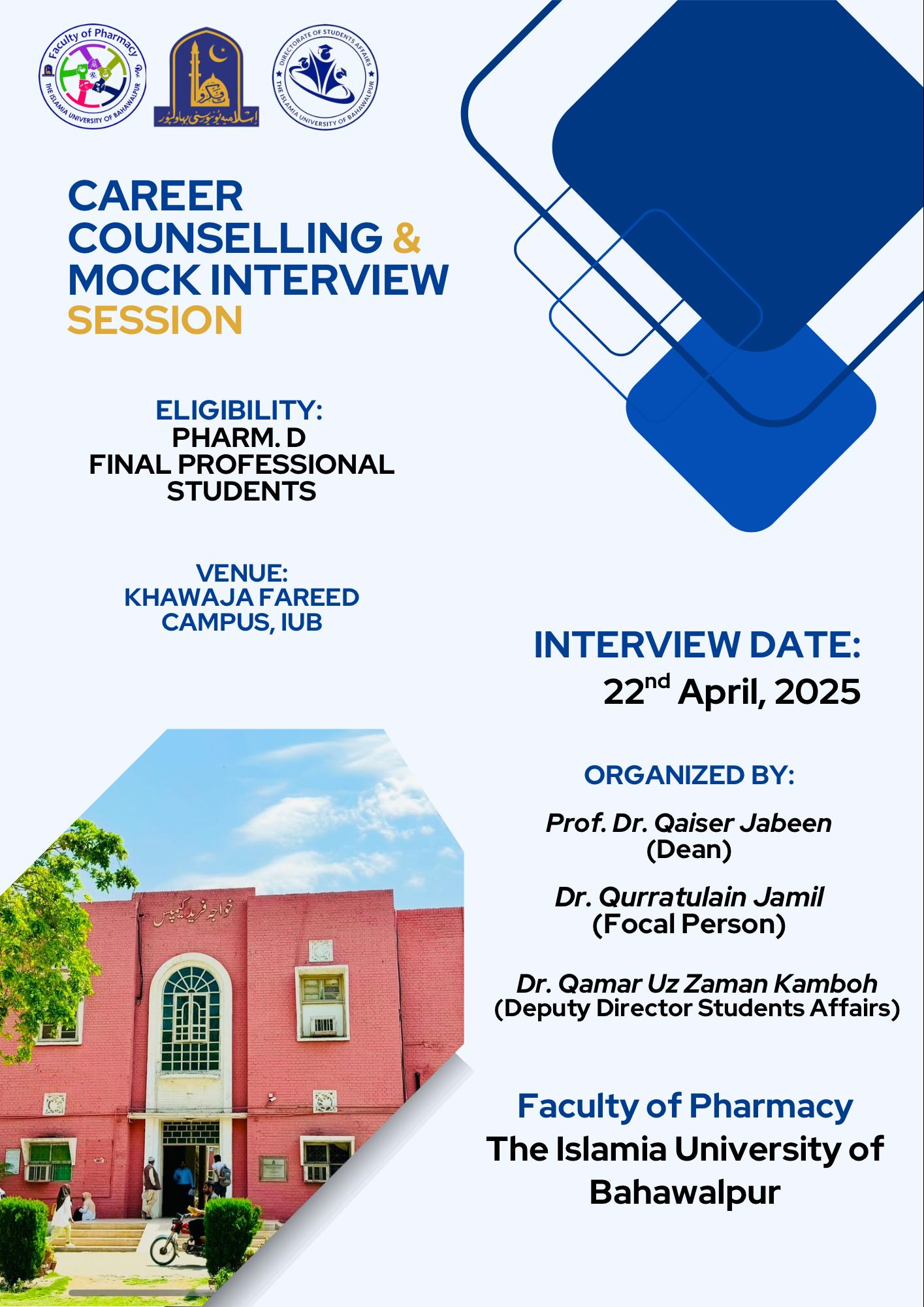 Career counselling and a mock interview will be held by the Faculty of Pharmacy on April 22, 2025.
