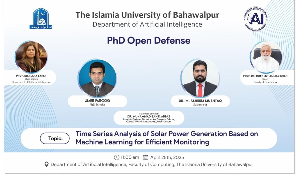 Umer Farooq, a PhD scholar at the Department of Artificial Intelligence, will have his open defense on April 25, 2025.