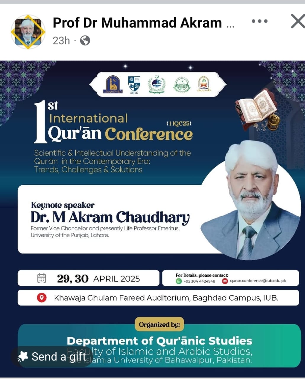 Invitation to Tribute Session in Honour of Prof. Dr. Muhammad Akram Choudhry