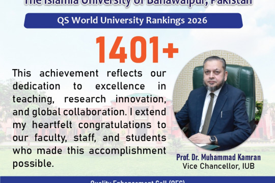 The Islamia University of Bahawalpur has crossed a historic milestone in QS World University Rankings 2026