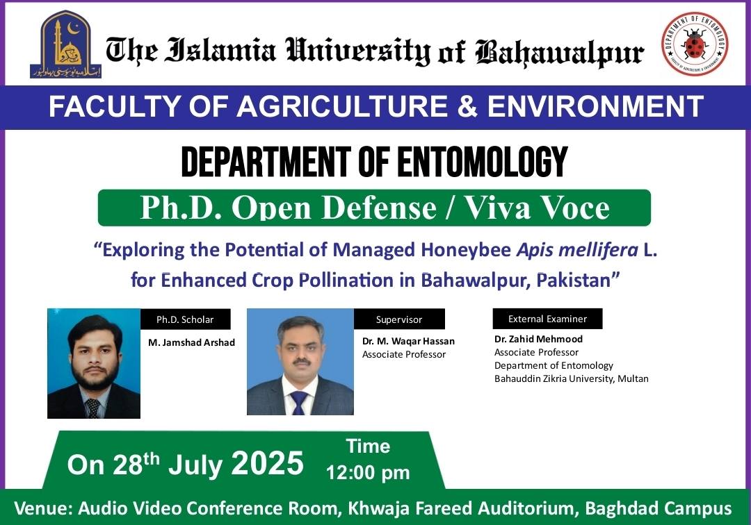 On July 28, 2025, the Department of Entomology will host an open defence for two PhD scholars.
