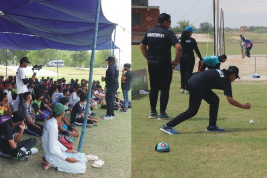 Cricket trials for male and female players at the cricket ground of the Islamia University of Bahawalpur