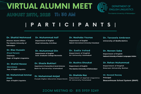 Department of English Linguistics, IUB will host a virtual alumni meet.