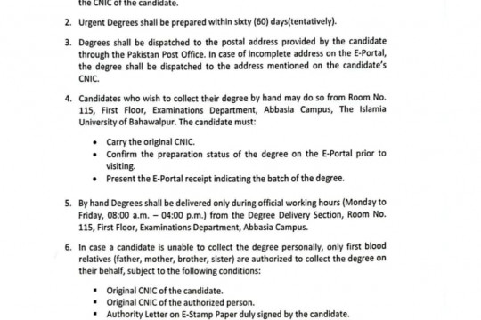Office of the Controller of Examination has issued a circular regarding procedure for collection/dispatch of Degrees.