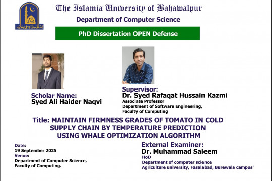 On Sept. 19, 2025, Syed Ali Haider Naqvi, a PhD candidate in Department of Computer Science, will have his open defense.