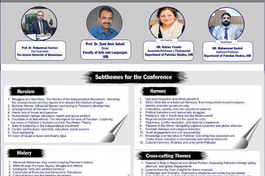 The Department of Pakistan Studies at IUB will organize the International Online Conference on 7th November 2025.