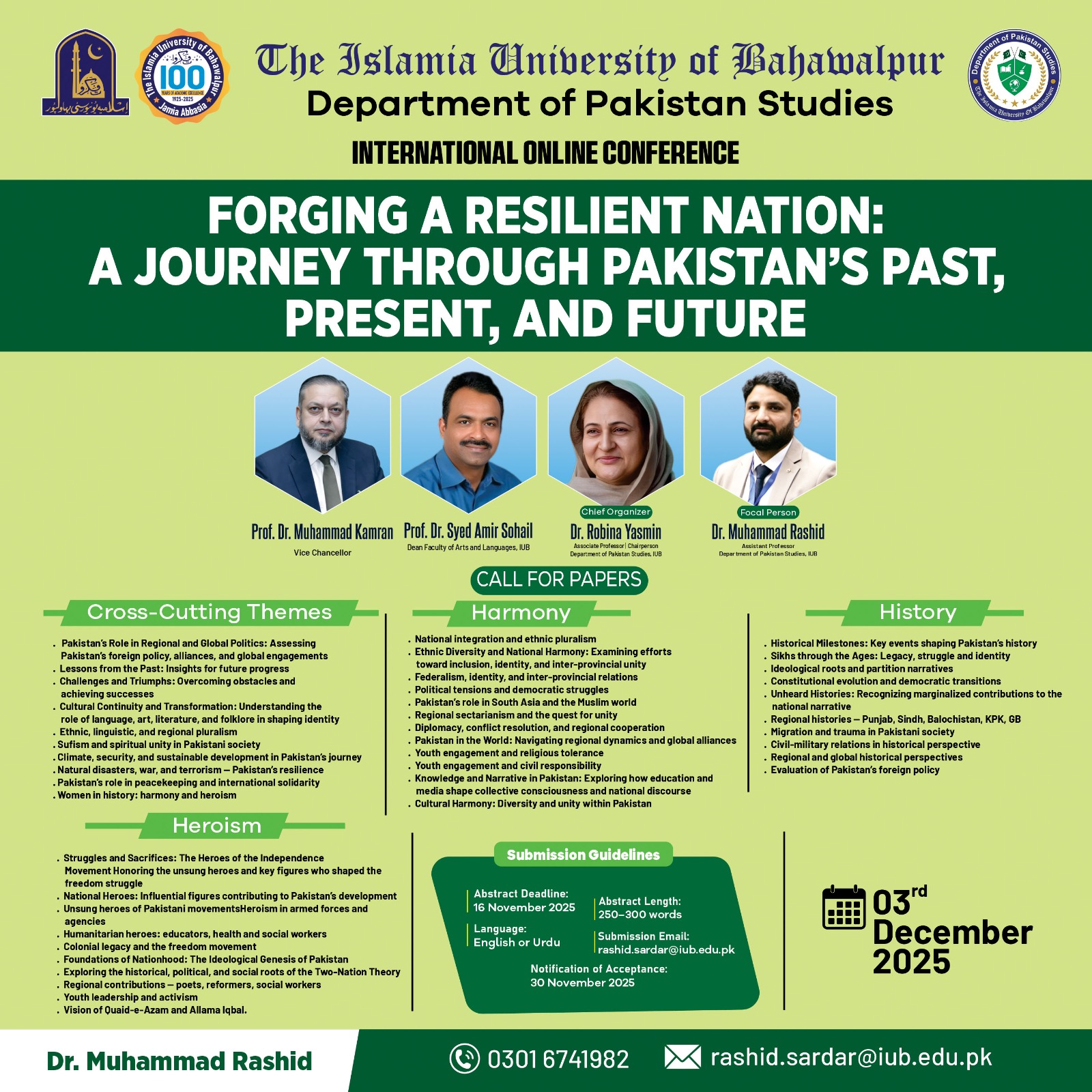 The International Online Conference organized by the Department of Pakistan Studies will be held on Dec 3rd, 2025.