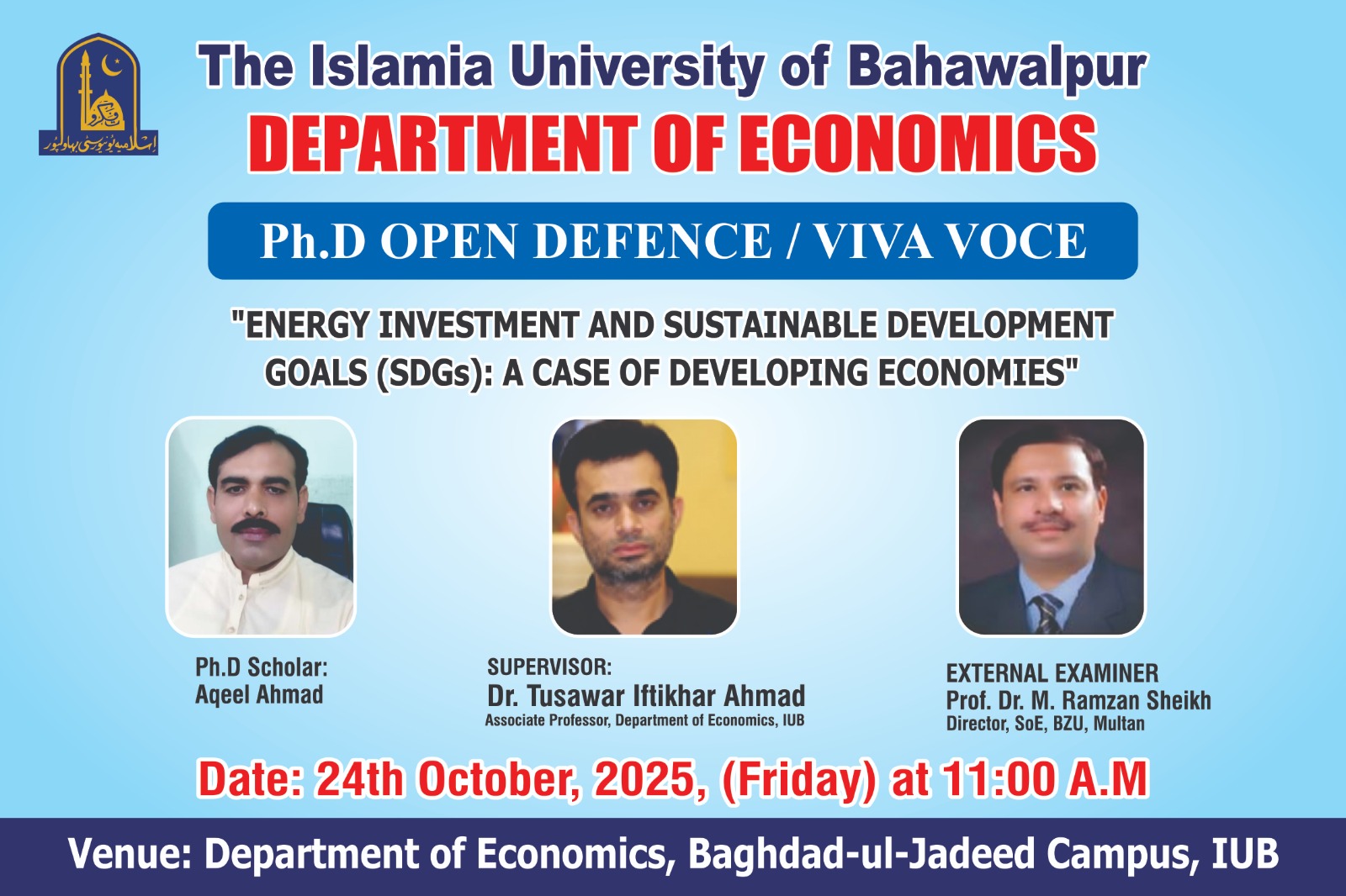 Two PhD candidates from the Economics Department will have an open defence on October 24, 2025.