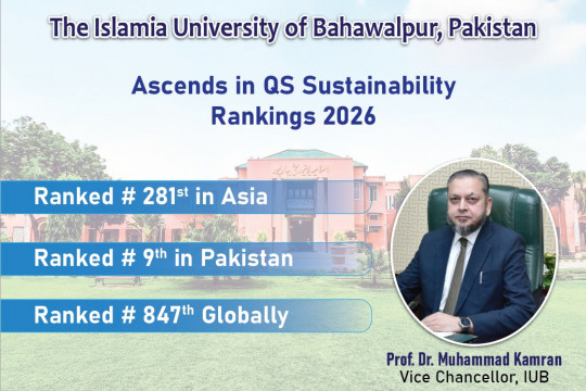 In the QS World University Rankings 2026, IUB achieved a milestone ranking of ninth in Pakistan.
