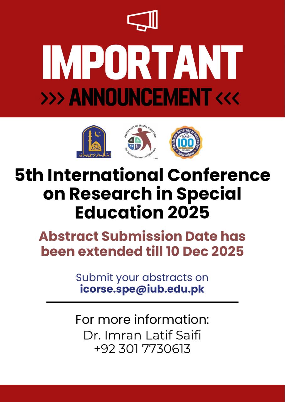 5th International Conference on Research in Special Education 2025:  Abstract Submission Date has been extended