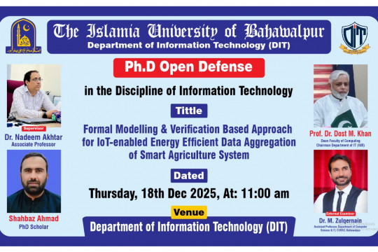 On December 18, 2025, Shahbaz Ahmad, a PhD scholar in Information Technology, will defend his thesis.