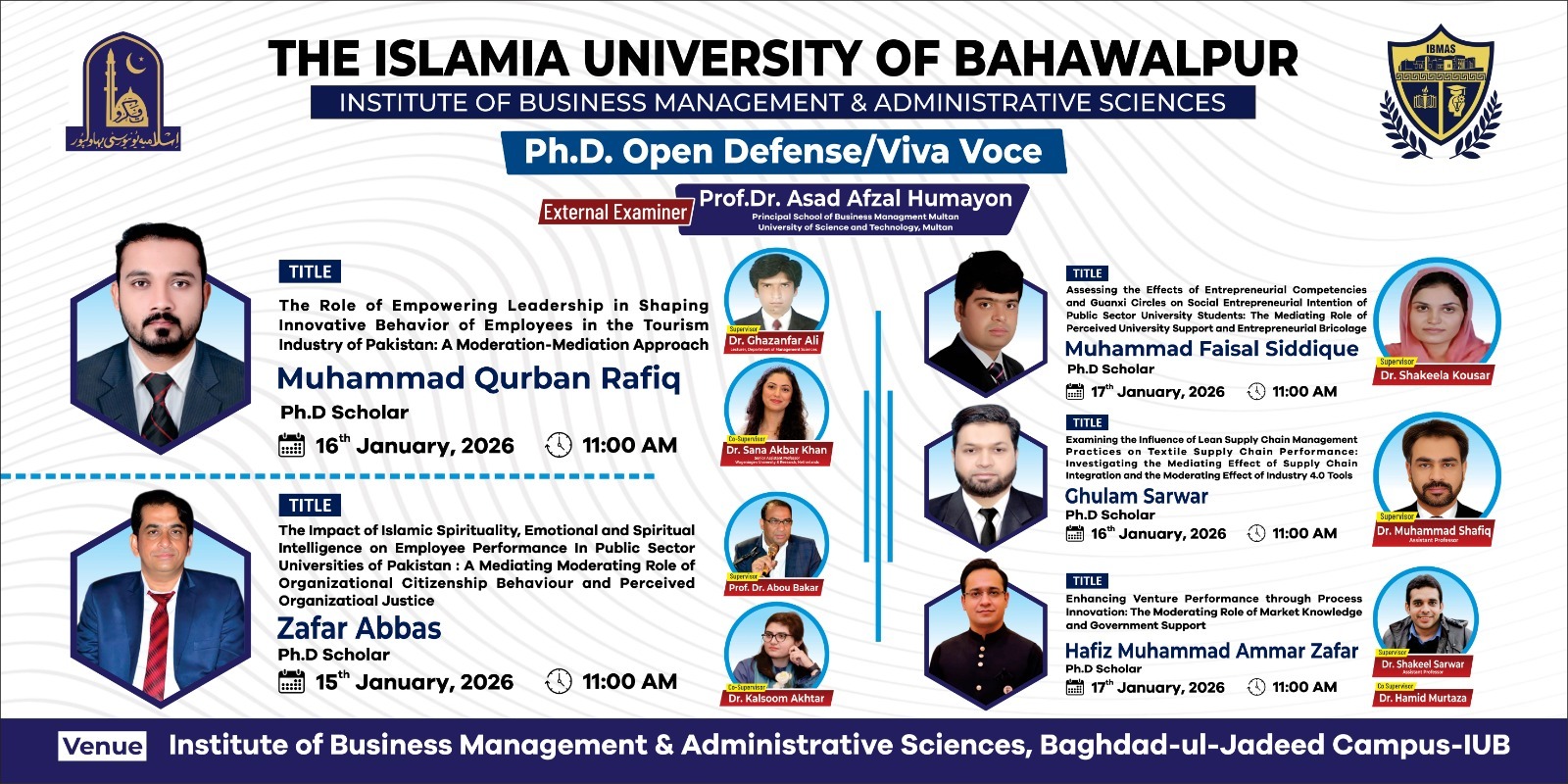 PhD Defense of five scholars from IBMAS will be held on 15th, 16th, and 17th January 2026