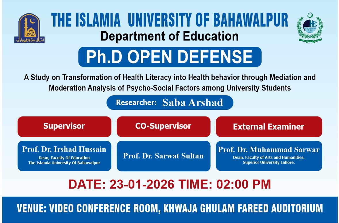 Open defense of two PhD scholars from the Department of Education will be held on January 23, 2026.