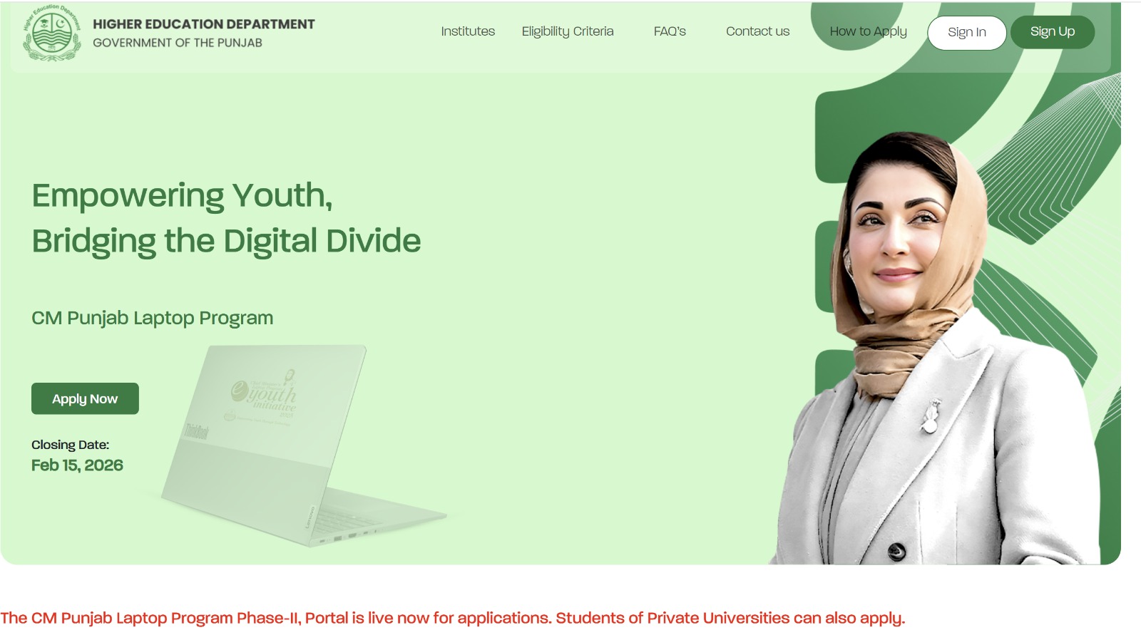 CM Punjab Laptops Program: Last Date to apply is February 15 , 2026