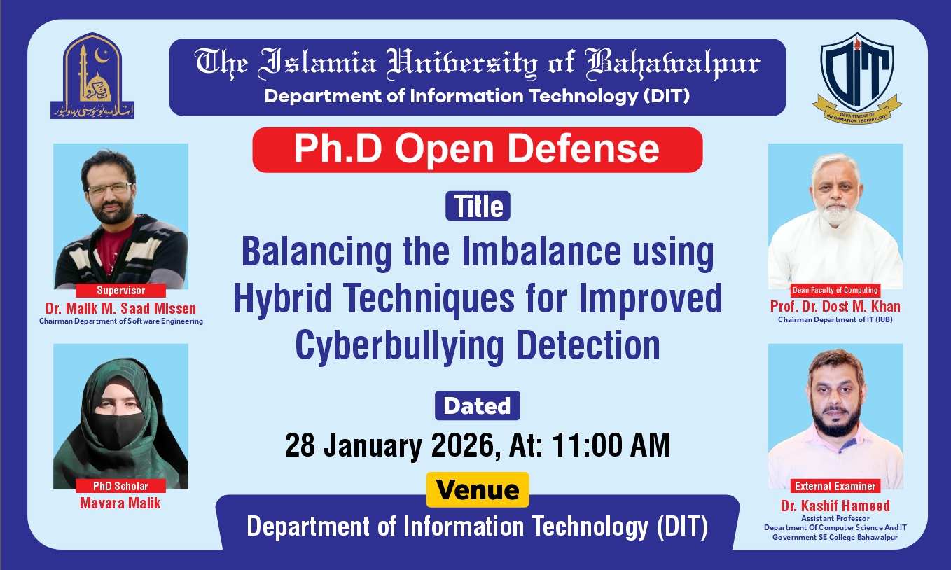 On Jan 28, 2026, Mavara Malik, a PhD scholar in the Department of Information Technology, will defend her thesis.