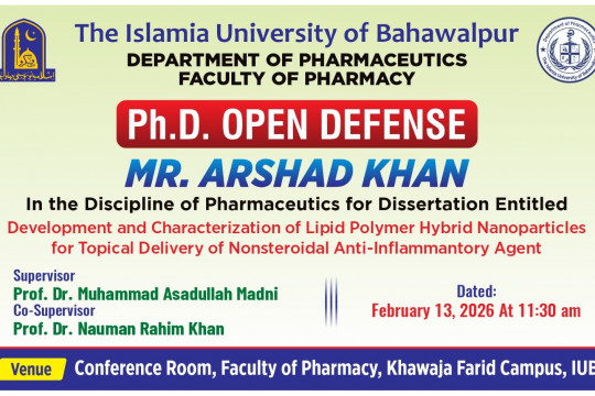 PhD open defense of two PhD scholars from Department of Pharmaceutics is to be held on February 13, 2026.