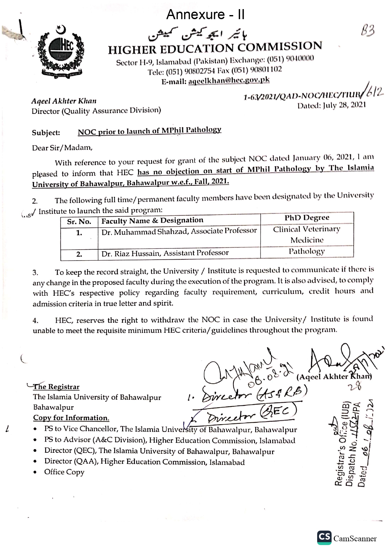 HEC notification Mphil pathology