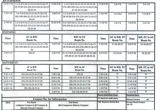 IUB Transport schedule w.e.f 26-02-2026 during Ramzan-ul-Mubarak