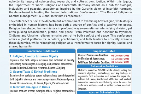 2nd International Conference on World Religions and Interfaith Harmony will be held on 09-10 December 2025